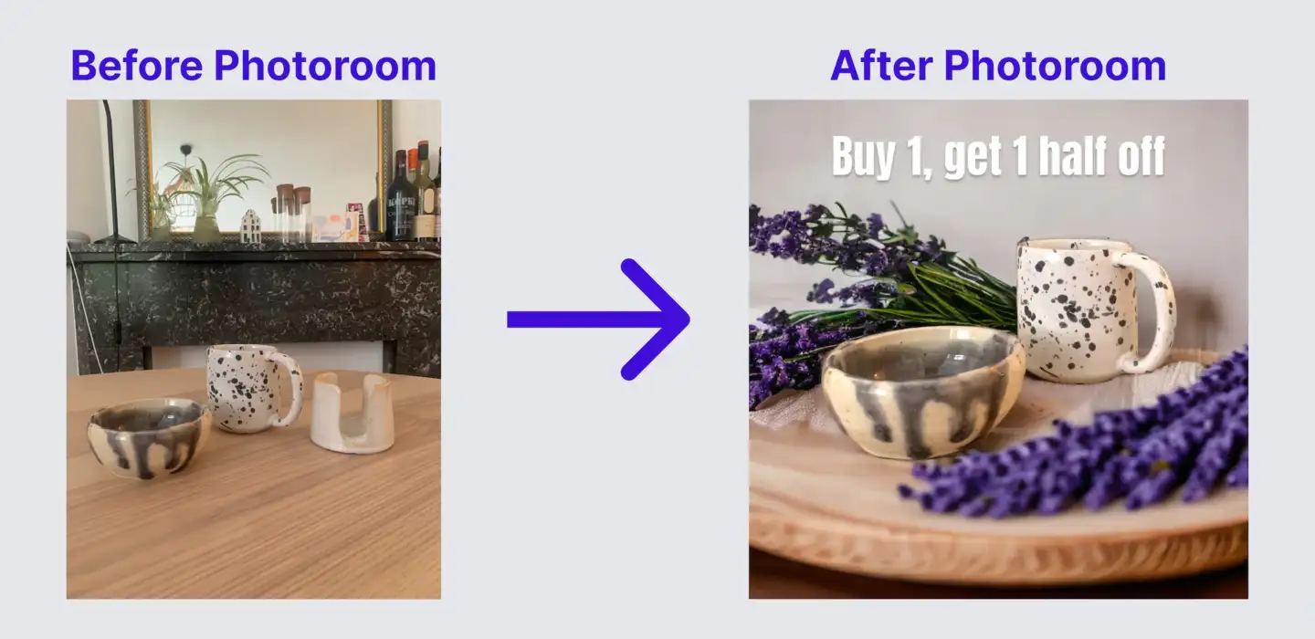 Before vs After Comparison of Photoroom AI.